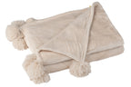 J-Line plaid Pompom - polyester - lichtbeige - 170 x 130 cm