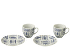 J-Line Doos 6 Kopjes+Schaal Vis Keramiek Donkerblauw