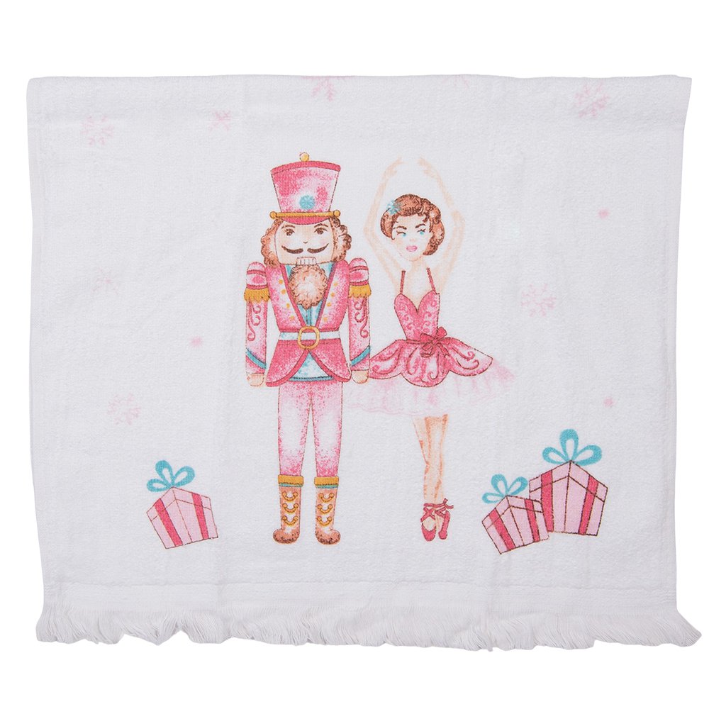Gastendoekje 40x66 cm Wit Roze Katoen Notenkraker en Balletdanseres Toilet Handdoek