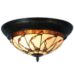 Plafondlamp Tiffany Ø 38x19 cm Beige Bruin Glas Vlinder Plafonniere