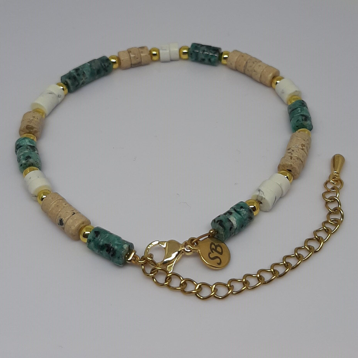 Edelsteen armband heishi mix roestvrij staal verguld