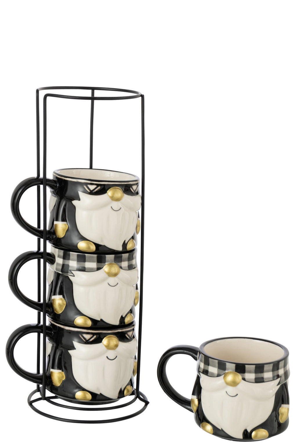 J-Line mok Kerstman Dolomiet - keramiek - zwart/wit - set van 4