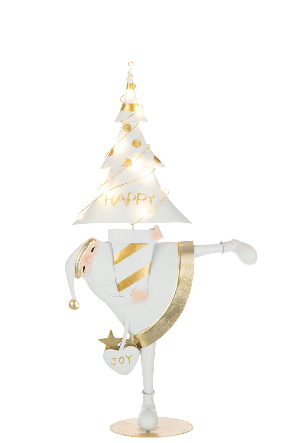 J-Line figuur Kerstman Boom - ijzer - goud/wit - L - LED lichtjes