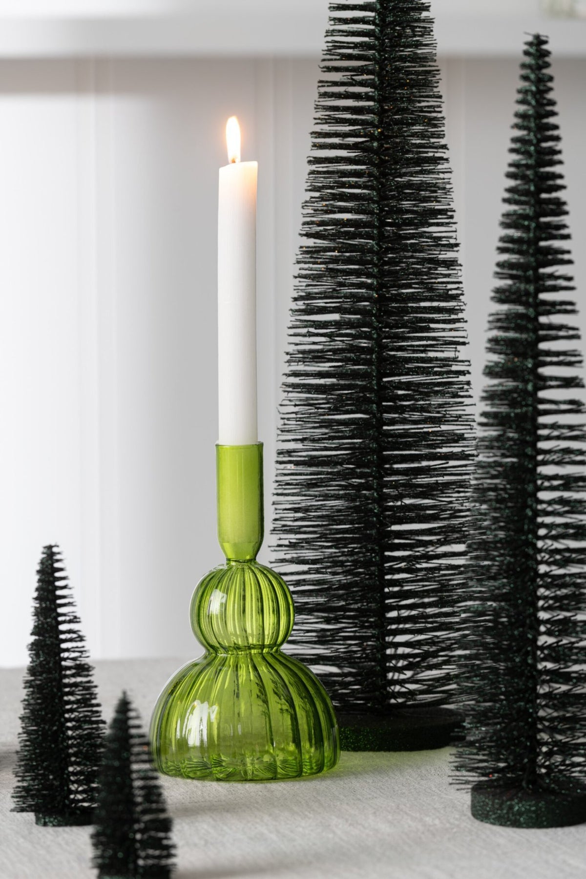 J-Line decoratie Kerstboom Glitter - kunststof - donkergroen - medium