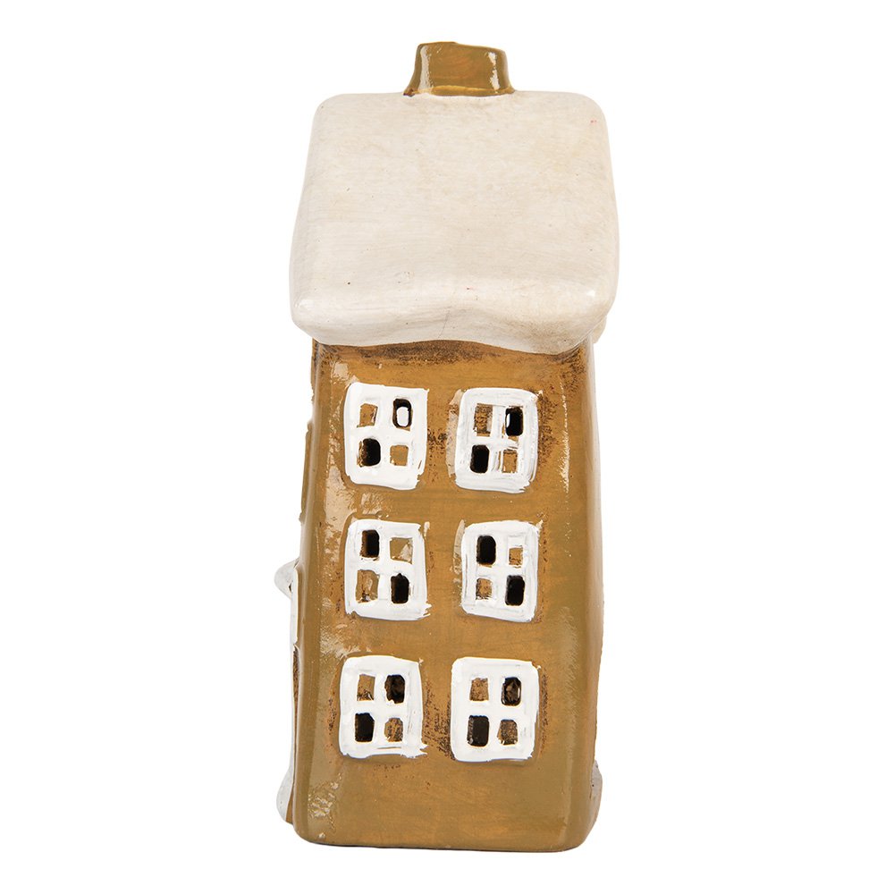 Waxinelichthouder Huis 12x8x19 cm Bruin Keramiek
