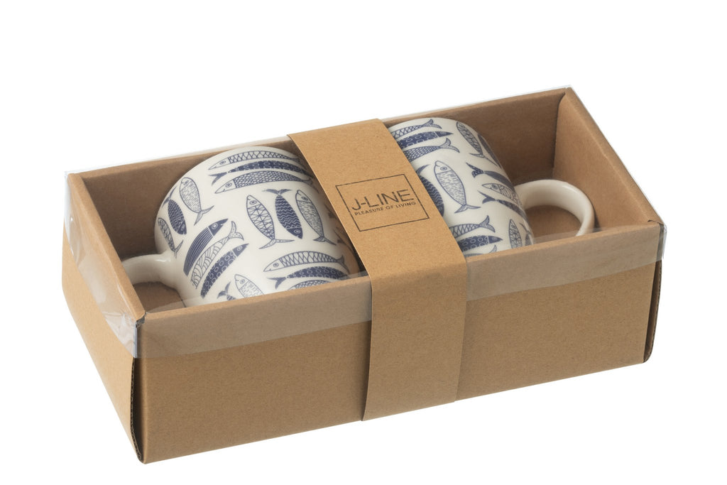 J-Line Doos 2 Mokken Vi Keramiek Donkerblauw