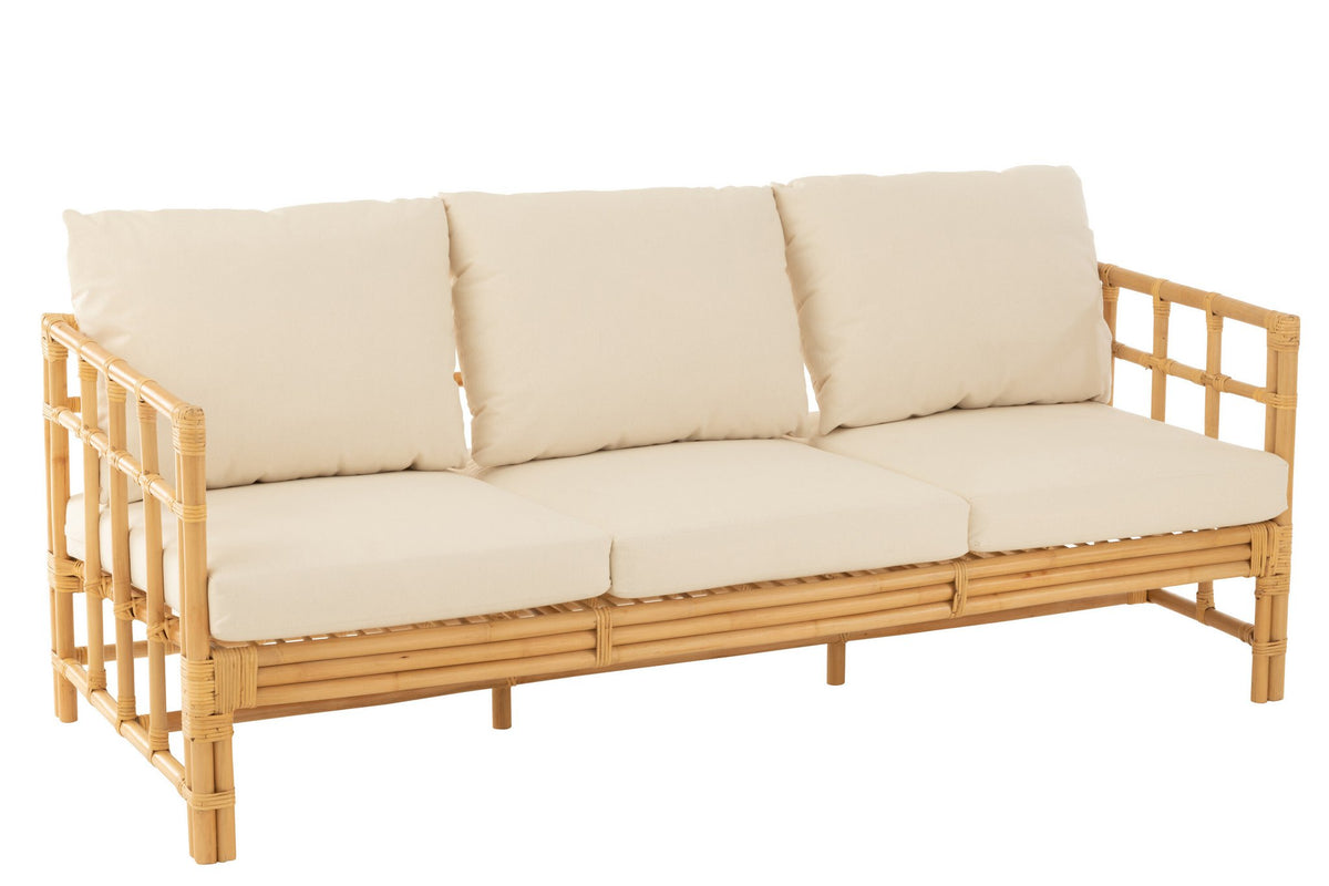 J-Line zetel Elise + kussen 3 Personen - rotan/textiel - naturel/wit