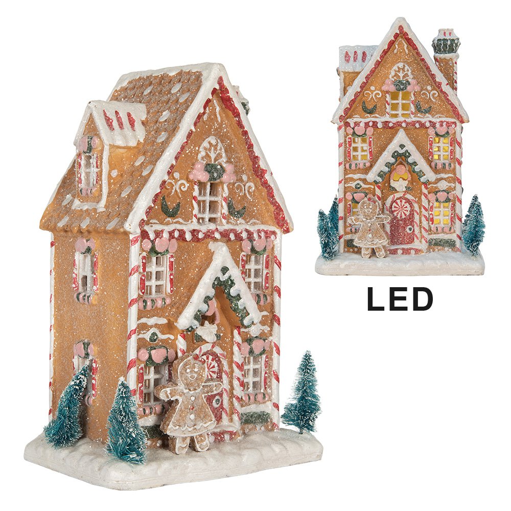 Gingerbread house met LED 17x12x25 cm Bruin Kunststof