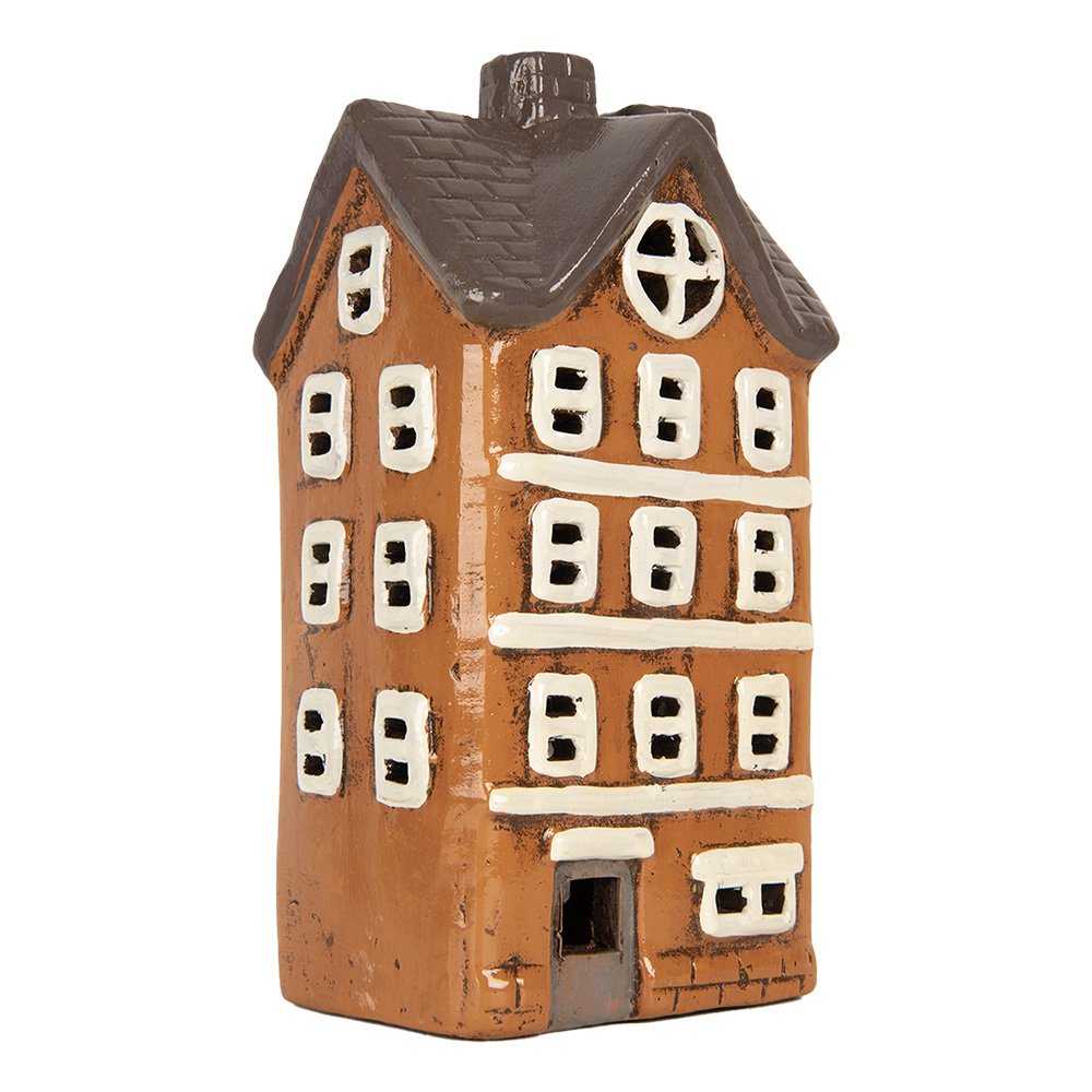 Waxinelichthouder Huis 12x10x23 cm Oranje Keramiek