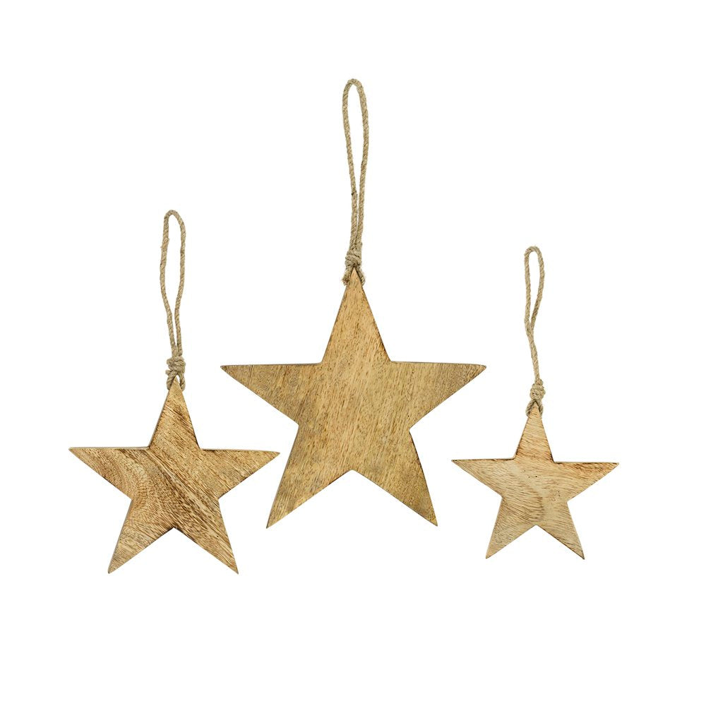 Ster hanger mango hout aan touw 15cm*