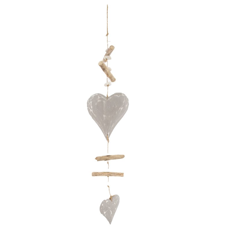 Guirlande hout hart 72x15x3cm grijs