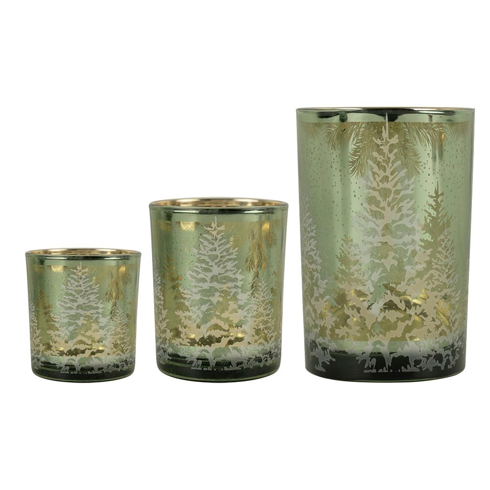 Theelichthouder dennenboom groen middel 12cm
