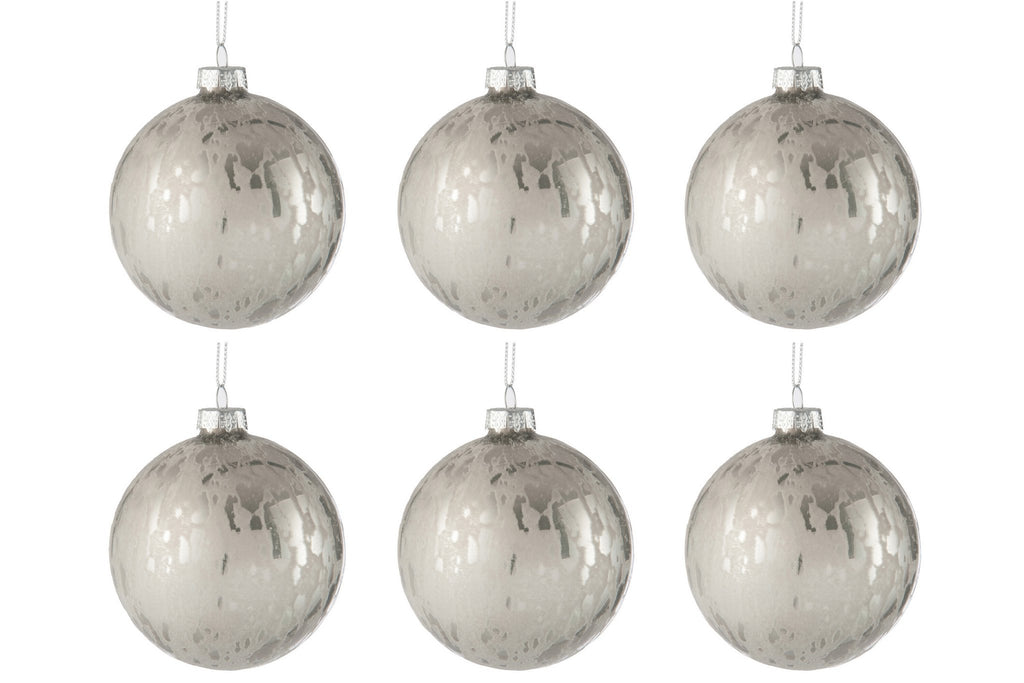J-Line kerstbal Blinkend - glas - zilver - small - doos van 6