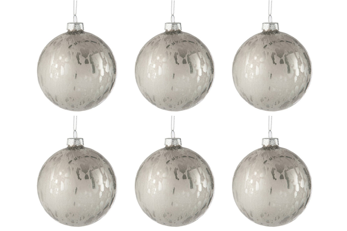 J-Line kerstbal Blinkend - glas - zilver - small - doos van 6