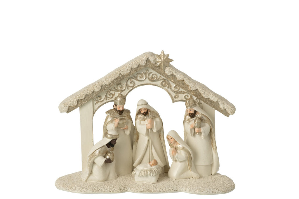 J-Line Kerststal - steen - lichtbeige/goud - large