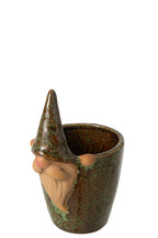 J-Line bloempot Kabouter - steengoed - groen/bruin - small