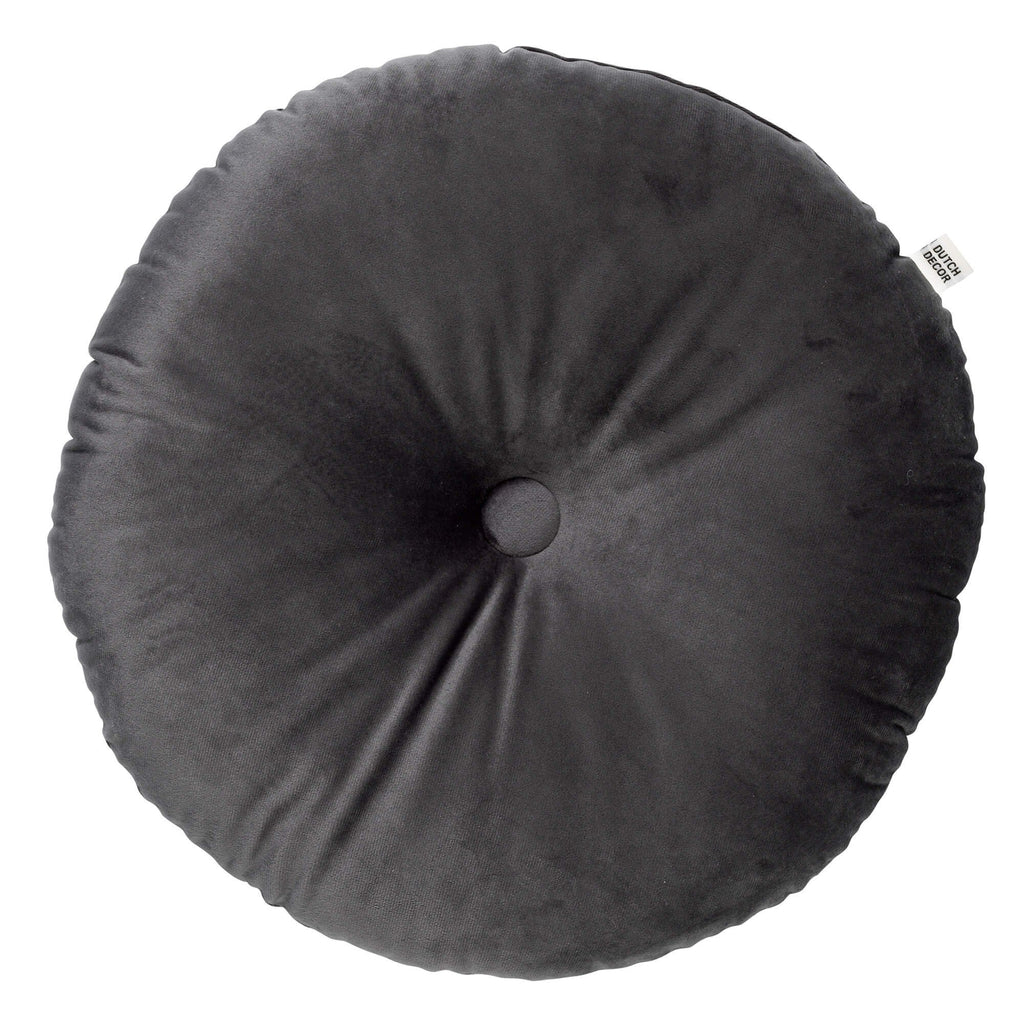 Dutch Decor Olly - Kussen Ø38 cm - Rond fluweel - Antraciet Grijs