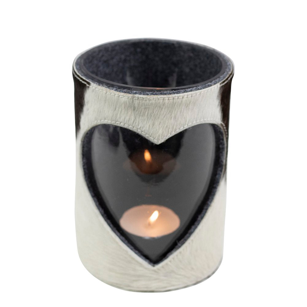 Windlicht koe hart zwart/wit 20cm