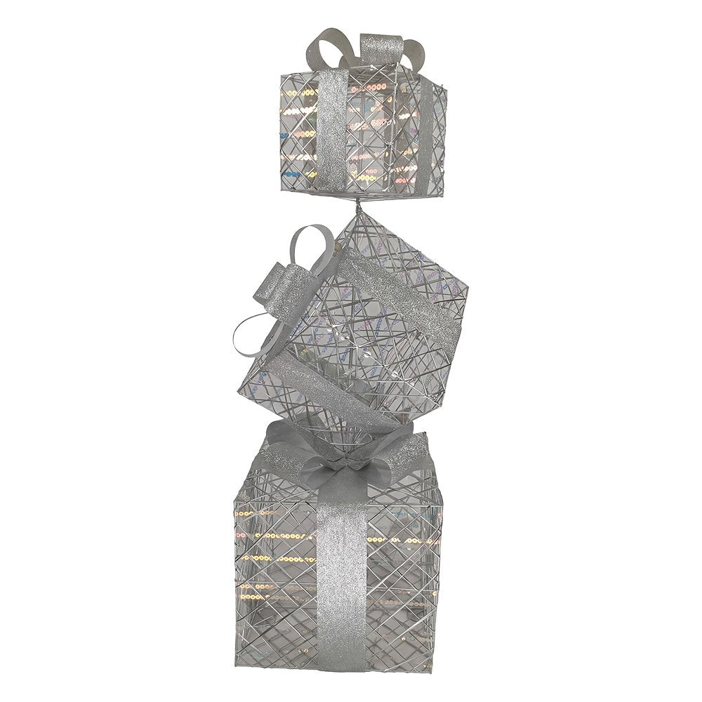 Kerstdecoratie met LED-verlichting Cadeau 25x25x97 cm / 3xAA Zilverkleurig Metaal