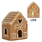Gingerbread house met LED 8x6x10 cm Bruin Keramiek