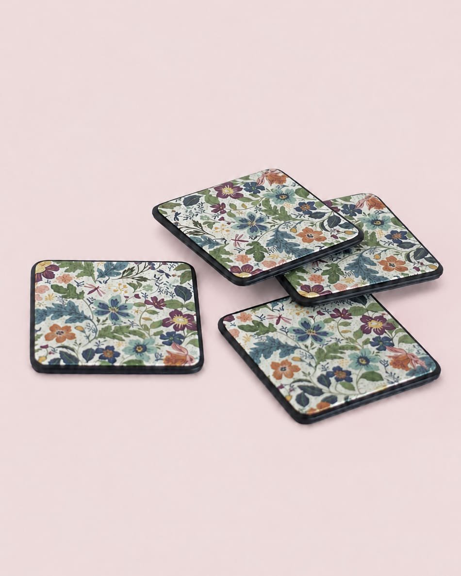 Coaster | Vegan Leather Floral Print | Set of 4