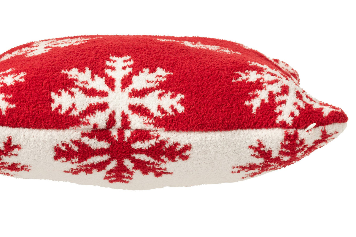 J-Line kussen Sneeuwvlokken - polyresin - rood/wit