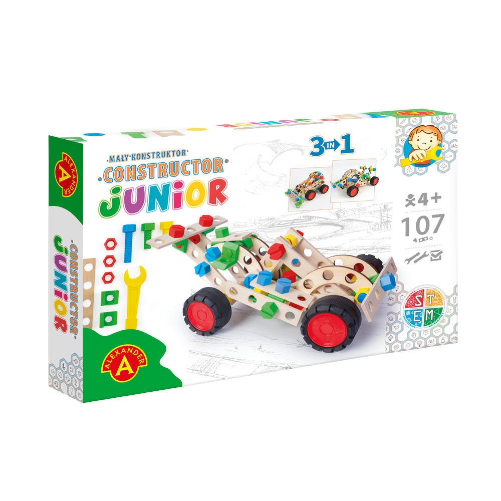 Constructieset Constructor Junior Sportauto 3 in 1 van hout- 107 onderdelen
