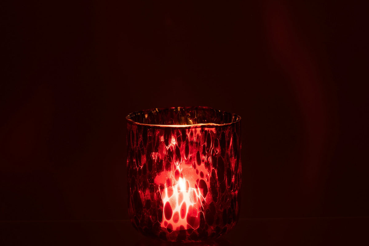 J-Line windlicht Gevlekt - glas - rood/zwart - medium