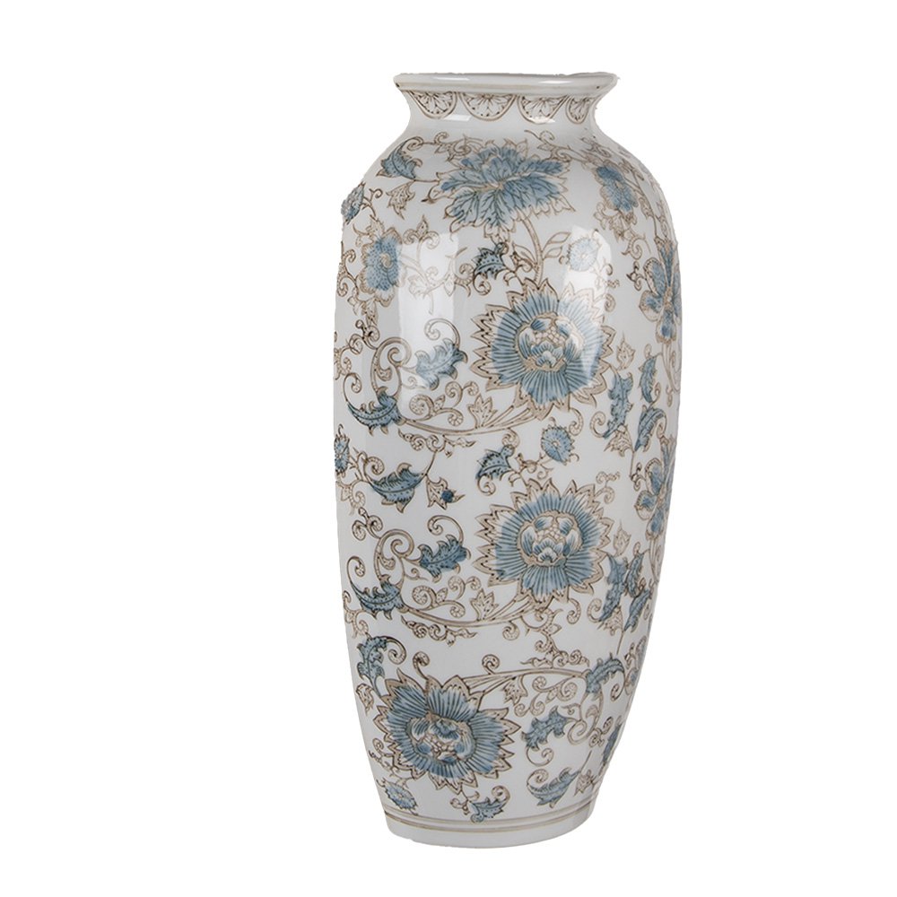 Vaas 19x10x38 cm Wit Blauw Keramiek