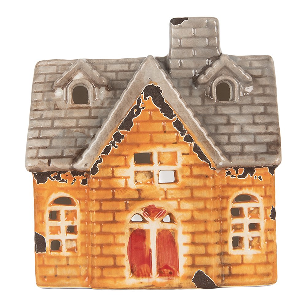 Waxinelichthouder Huis 13x8x14 cm Oranje Keramiek