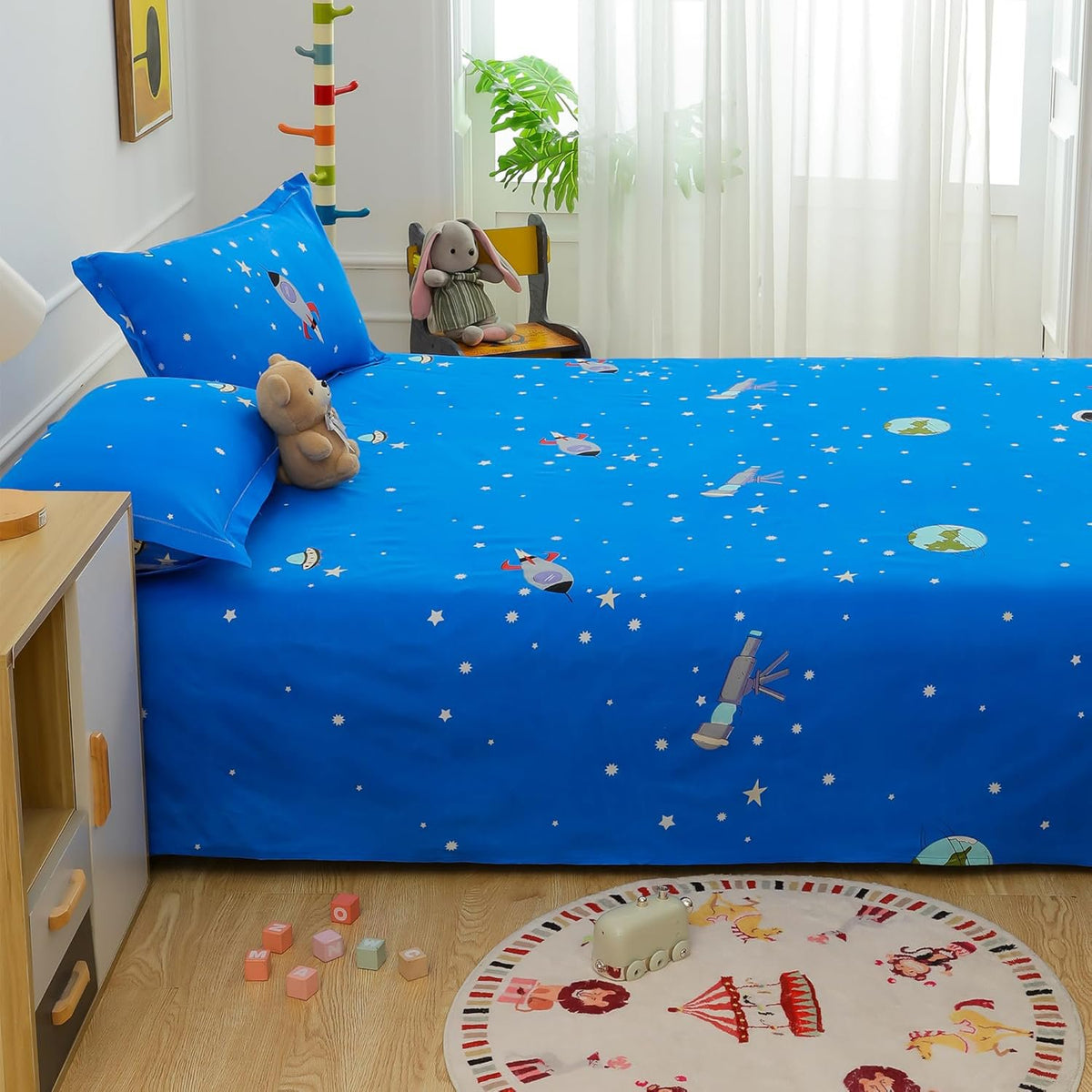 Tweepersoonslakenset voor kinderen - Cosmic Adventure Design - 180 TC katoenmix, dubbel (225x250cm)