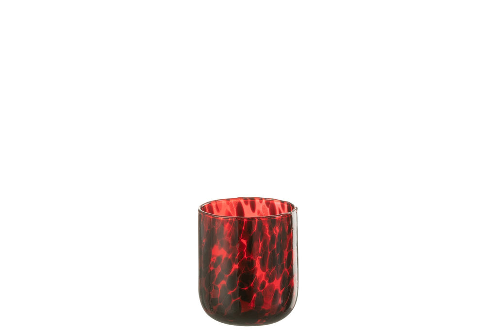 J-Line kaarshouder Gevlekt - glas - rood/zwart - small