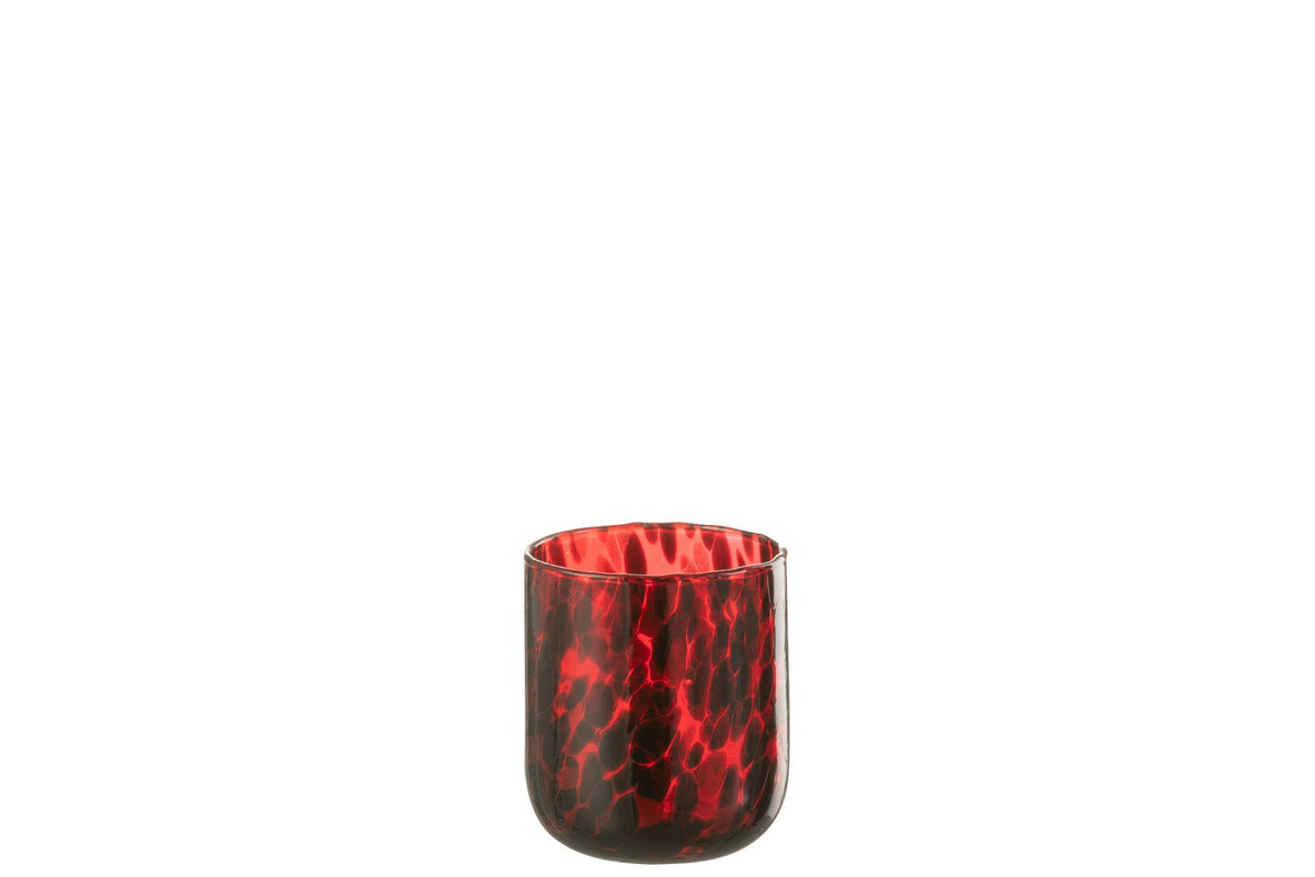 J-Line kaarshouder Gevlekt - glas - rood/zwart - small