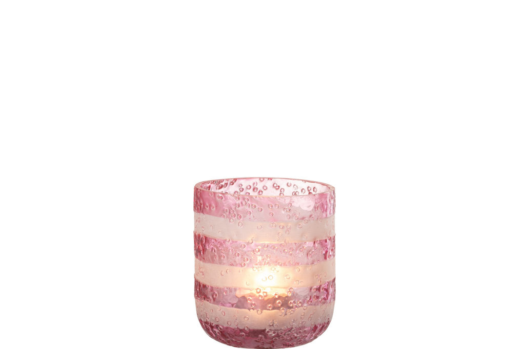 J-Line theelichthouder Strepen - glas - rood/wit - small