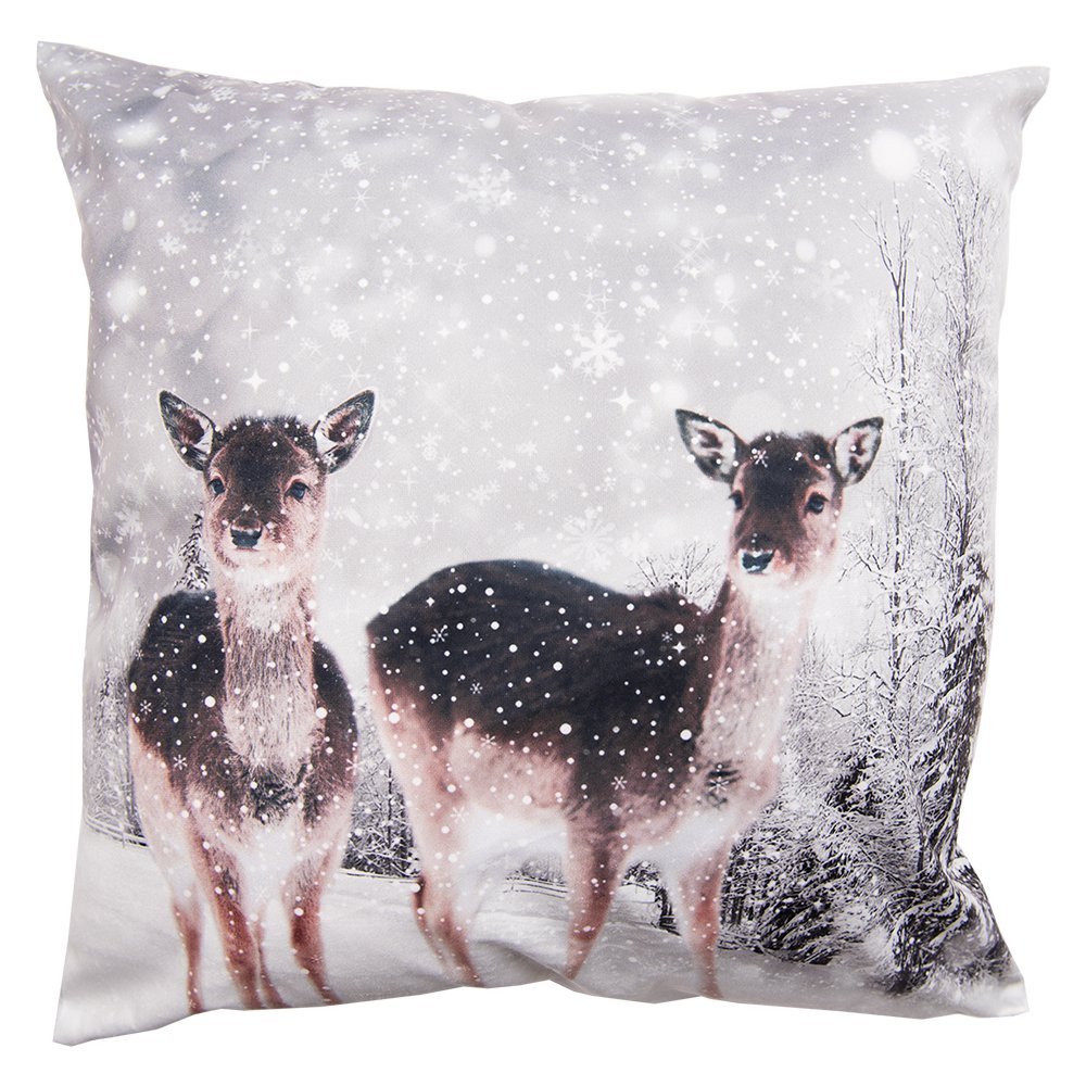 Kussenhoes 45x45 cm Wit Grijs Polyester Hert Sierkussenhoes