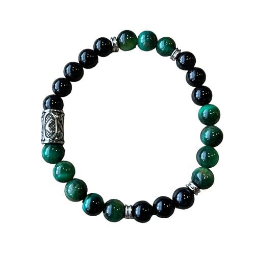 Heren armband 8 mm Onyx en Tijgeroog met Viking kraal