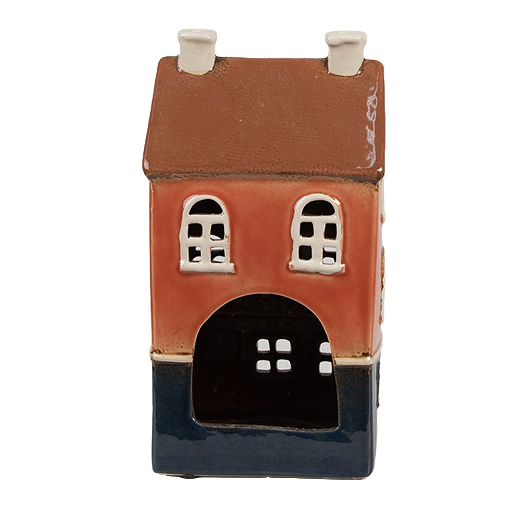 Waxinelichthouder Huis 12x9x22 cm Oranje Keramiek Theelichthouder