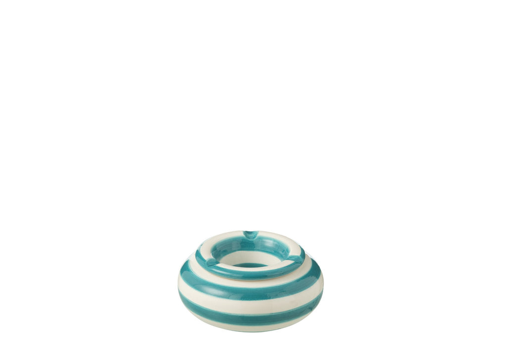 J-Line asbak Granada Stripes - keramiek - wit/aqua - small