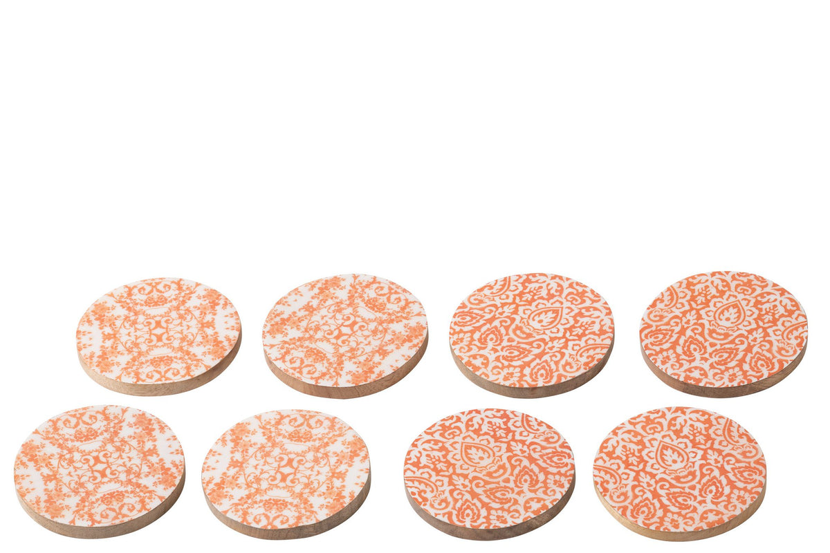 J-Line onderzetter - hout - oranje/wit - set van 8