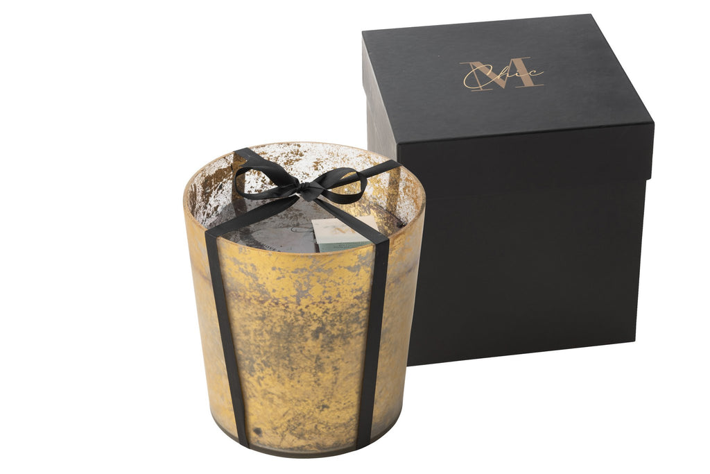 J-Line geurkaars M-Chic - Oud & Amber - glas - goud/zwart - L - 140U