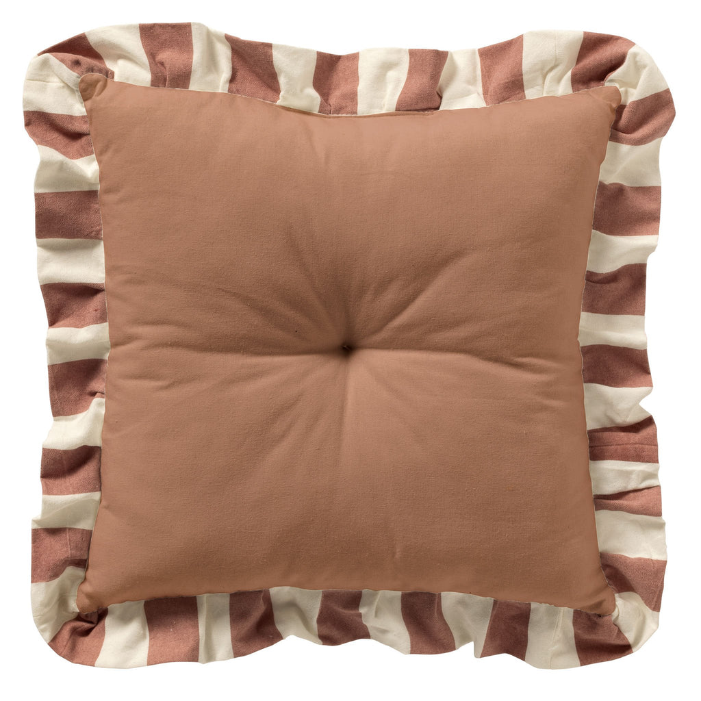 Dutch Decor Bella - Stoelkussen 40x40 cm - Gestreept - Ruchesrand - Oudroze - Roze