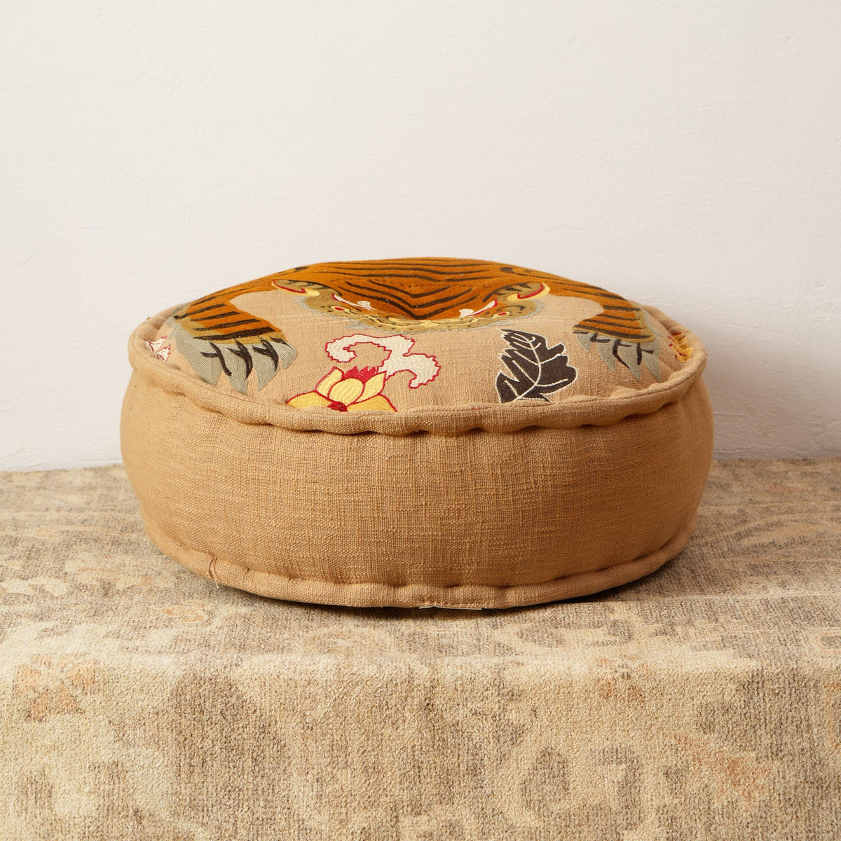 Vloerpoef van Boho geborduurd katoen – Tijgerontwerp 60×20 cm