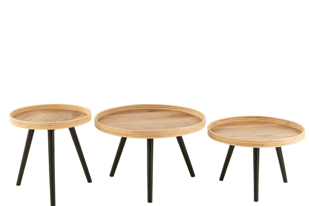 J-Line Set Van 3 Bijzettafel Rond Mango Hout Naturel