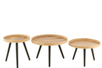 J-Line Set Van 3 Bijzettafel Rond Mango Hout Naturel