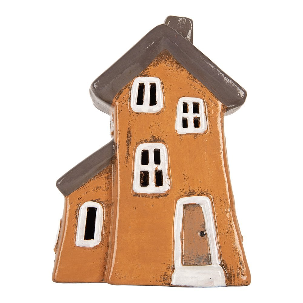 Waxinelichthouder Huis 16x11x22 cm Oranje Keramiek