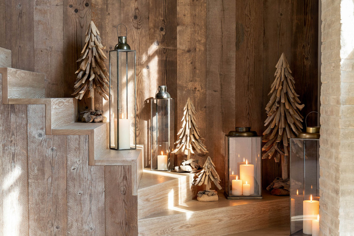 J-Line decoratie Kerstboom op voet - hout - naturel - extra L