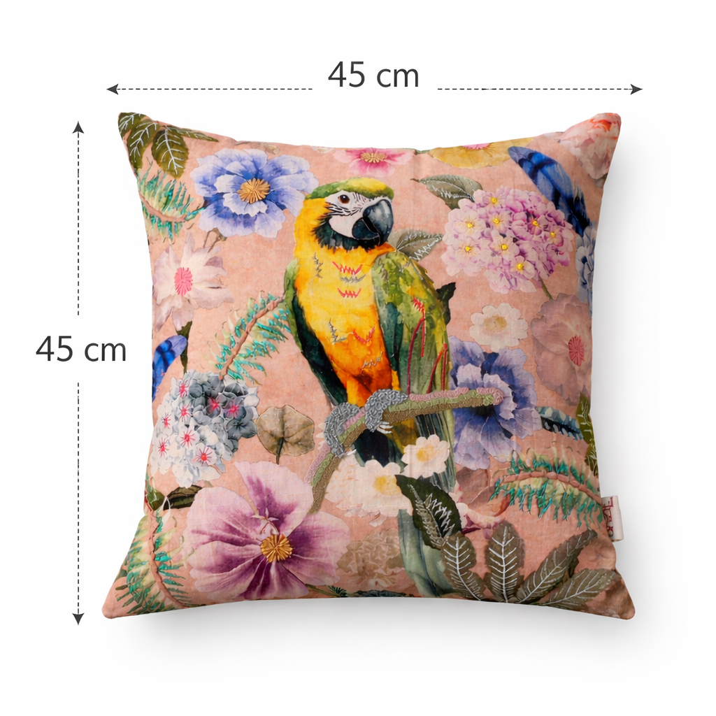 Kussen met tropische papegaaibloemen - Katoen geborduurd - 45 x 45 cm