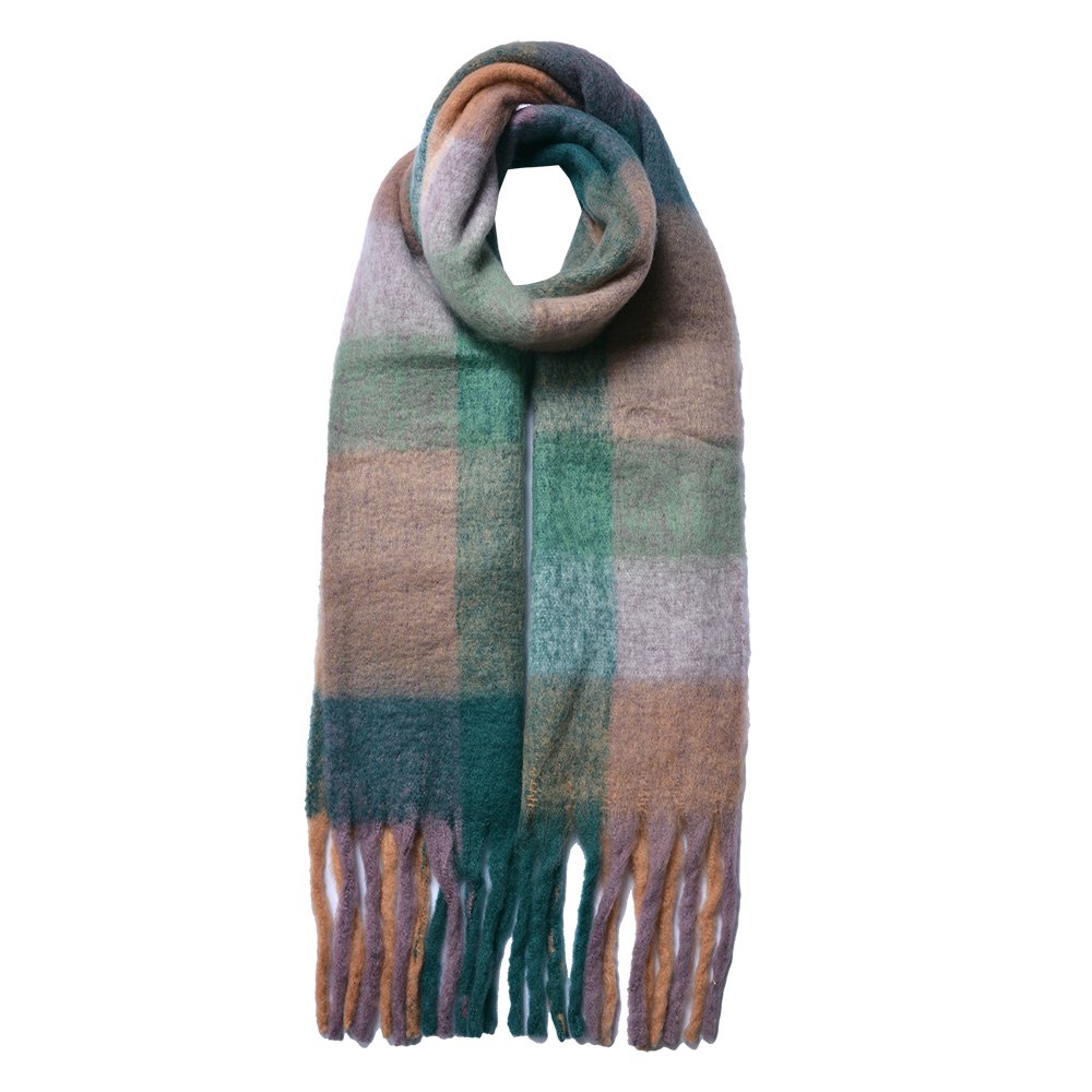 Wintersjaal Dames 36x210 cm Groen Roze Acryl Ruit Sjaal