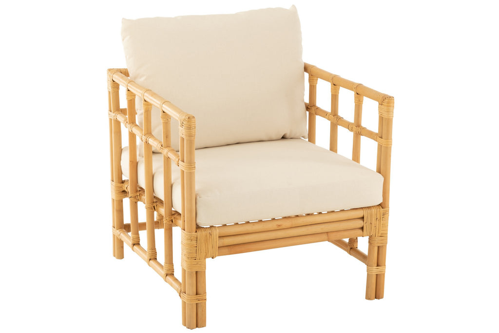 J-Line armstoel Elise + Kkussen - rotan/textiel - naturel/wit