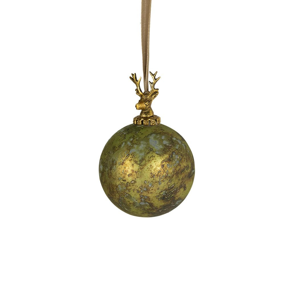 Decoratie bal hert antiek groen 12cm